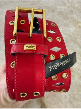 Women's Yves Saint Laurent Red Gold Eyelet Belt brass Italy 32